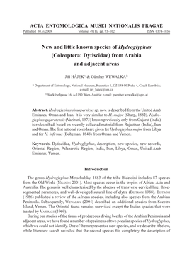 New and Little Known Species of Hydroglyphus (Coleoptera: Dytiscidae) from Arabia and Adjacent Areas