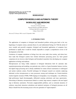 COMPUTER MODELS and AUTOMATA THEORY in BIOLOGY and MEDICINE Ion C