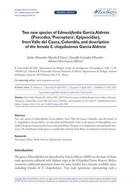 Two New Species of Edmockfordia García Aldrete (Psocodea