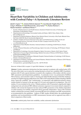 Heart Rate Variability in Children and Adolescents with Cerebral Palsy—A Systematic Literature Review