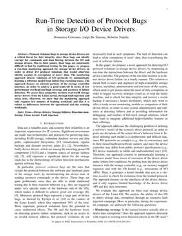 Run-Time Detection of Protocol Bugs in Storage I/O Device Drivers Domenico Cotroneo, Luigi De Simone, Roberto Natella