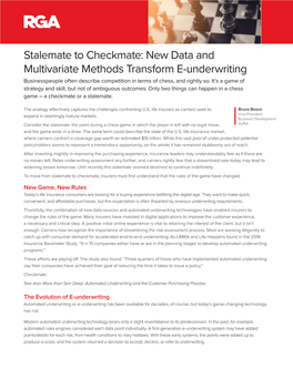 New Data and Multivariate Methods Transform E-Underwriting Businesspeople Often Describe Competition in Terms of Chess, and Rightly So