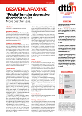 Desvenlafaxine Drug Assessment Pristiq® in Major Depressive Report Disorder in Adults @DTB Navarre.Es More Cost for Less