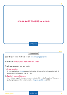 Imaging and Imaging Detectors