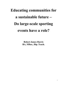 Educating Communities for a Sustainable Future – Do Large-Scale Sporting Events Have a Role?