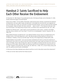 Handout 2: Saints Sacrificed to Help Each Other Receive the Endowment