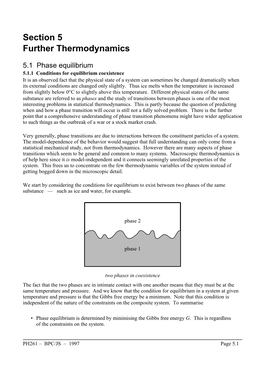 Section 5 Further Thermodynamics