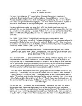 “A Great Commitment to the Great Commandment(S) and the Great Commission, Done with Great Compassion, Will Grow a Great Church (And Great Disciples in the Process).”