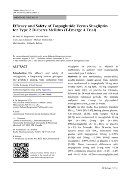 Efficacy and Safety of Taspoglutide Versus Sitagliptin