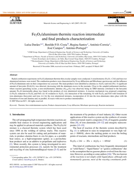 Fe2o3/Aluminum Thermite Reaction Intermediate and Final Products