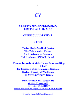 Cv Prof. Yehuda Shoenfeld