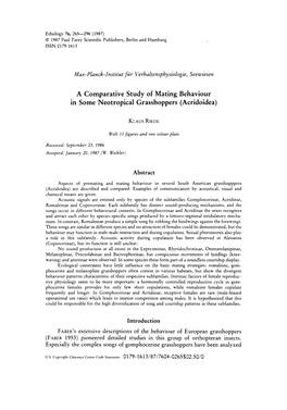 A Comparative Study of Mating Behaviour in Some Neotropical Grasshoppers (Acridoidea)