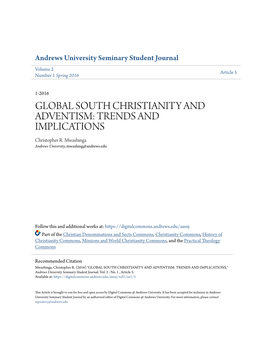 GLOBAL SOUTH CHRISTIANITY and ADVENTISM: TRENDS and IMPLICATIONS Christopher R