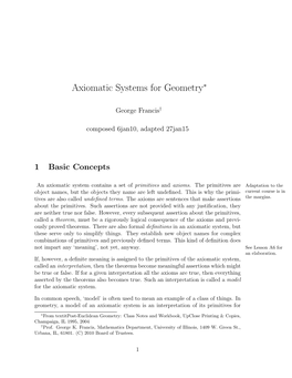 Axiomatic Systems for Geometry∗