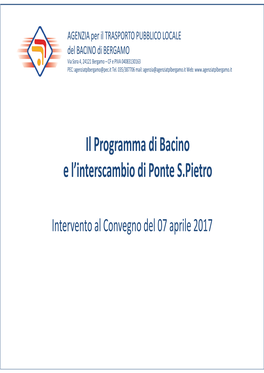 Il Programma Di Bacino E L'interscambio Di Ponte S.Pietro