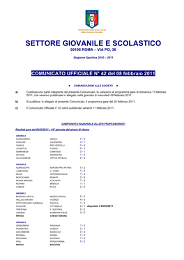 Settore Giovanile E Scolastico 00198 Roma – Via Po, 36