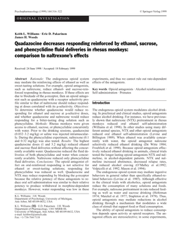 Quadazocine Decreases Responding Reinforced by Ethanol, Sucrose, and Phencyclidine Fluid Deliveries in Rhesus Monkeys: Comparison to Naltrexone’S Effects