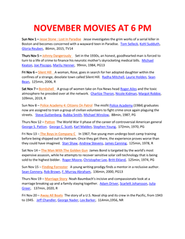 November Movies at 6 Pm