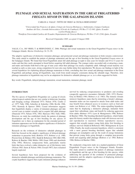 Plumage and Sexual Maturation in the Great Frigatebird Fregata Minor in the Galapagos Islands