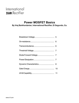 Power MOSFET Basics by Vrej Barkhordarian, International Rectifier, El Segundo, Ca