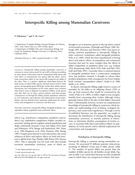 Interspecific Killing Among Mammalian Carnivores