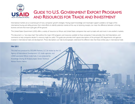 Guide to U.S. Government Export Programs and Resources for Trade and Investment