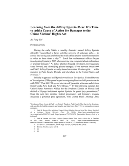 Learning from the Jeffrey Epstein Mess: It’S Time to Add a Cause of Action for Damages to the Crime Victims’ Rights Act