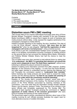 Distortion Sours PM's ZMC Meeting