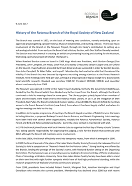 History of the Rotorua Branch of the Royal Society of New Zealand