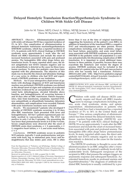 Delayed Hemolytic Transfusion Reaction/Hyperhemolysis Syndrome in Children with Sickle Cell Disease