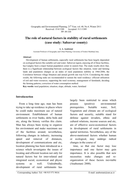 The Role of Natural Factors in Stability of Rural Settlements (Case Study: Sabzevar County)
