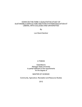 Down on the Farm: a Qualitiative Study of Sustainable Agriculture and Food Systems Education at Liberal Arts Colleges and Universities