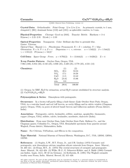Cavansite Ca(V O)Si4o10 ² 4H2O C 2001 Mineral Data Publishing, Version 1.2 ° Crystal Data: Orthorhombic