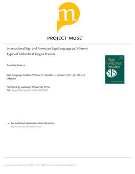 International Sign and American Sign Language As Different Types of Global Deaf Lingua Francas