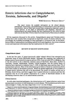 Enteric Infections Due to Campylobacter, Yersinia, Salmonella, and Shigella*