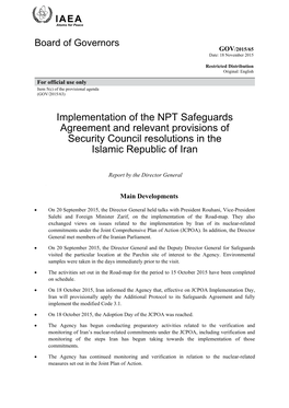 Implementation of the NPT Safeguards Agreement in Iran For