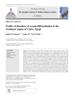 Profile of Disorders of Sexual Differentiation in the Northeast