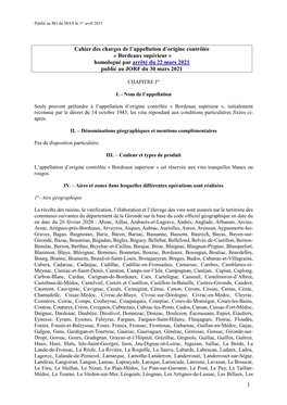 Cahier Des Charges De L'appellation D'origine Contrôlée « BORDEAUX SUPÉRIEUR »