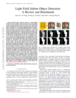 Light Field Salient Object Detection: a Review and Benchmark Keren Fu, Yao Jiang, Ge-Peng Ji, Tao Zhou*, Qijun Zhao, and Deng-Ping Fan