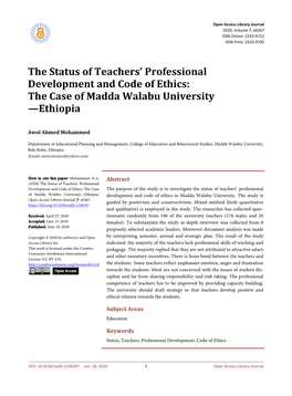 The Case of Madda Walabu University—Ethiopia