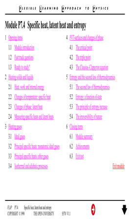 Module P7.4 Specific Heat, Latent Heat and Entropy