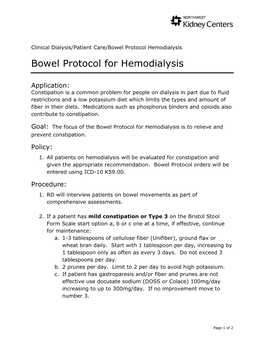 Bowel Protocol for Hemodialysis