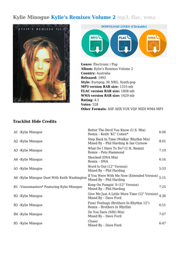 Kylie Minogue Kylie's Remixes Volume 2 Mp3, Flac, Wma