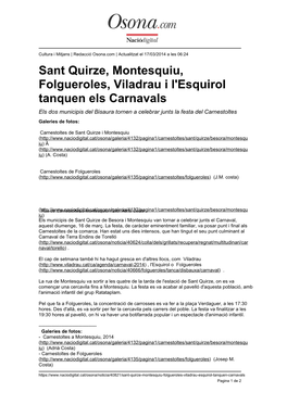 Sant Quirze, Montesquiu, Folgueroles, Viladrau I L'esquirol Tanquen Els Carnavals