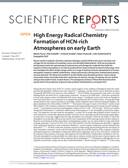 High Energy Radical Chemistry Formation of HCN-Rich