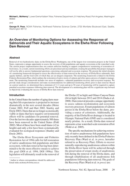 An Overview of Monitoring Options for Assessing the Response of Salmonids and Their Aquatic Ecosystems in the Elwha River Following Dam Removal