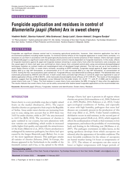 Fungicide Application and Residues in Control of Blumeriella Jaapii (Rehm) Arx in Sweet Cherry