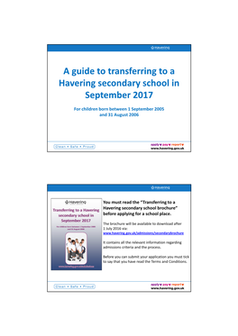 A Guide to Transferring to a Havering Secondary School in September 2017