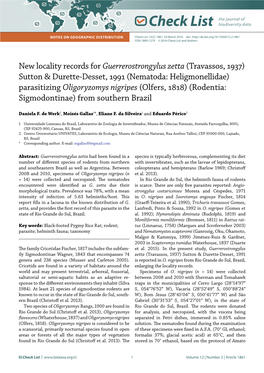 Oligoryzomys Nigripes (Olfers, 1818) (Rodentia: Sigmodontinae) from Southern Brazil