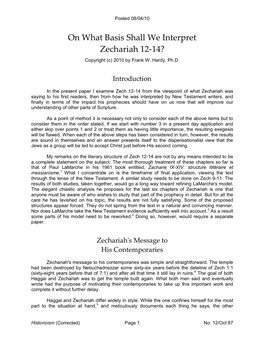 On What Basis Shall We Interpret Zechariah 12-14?